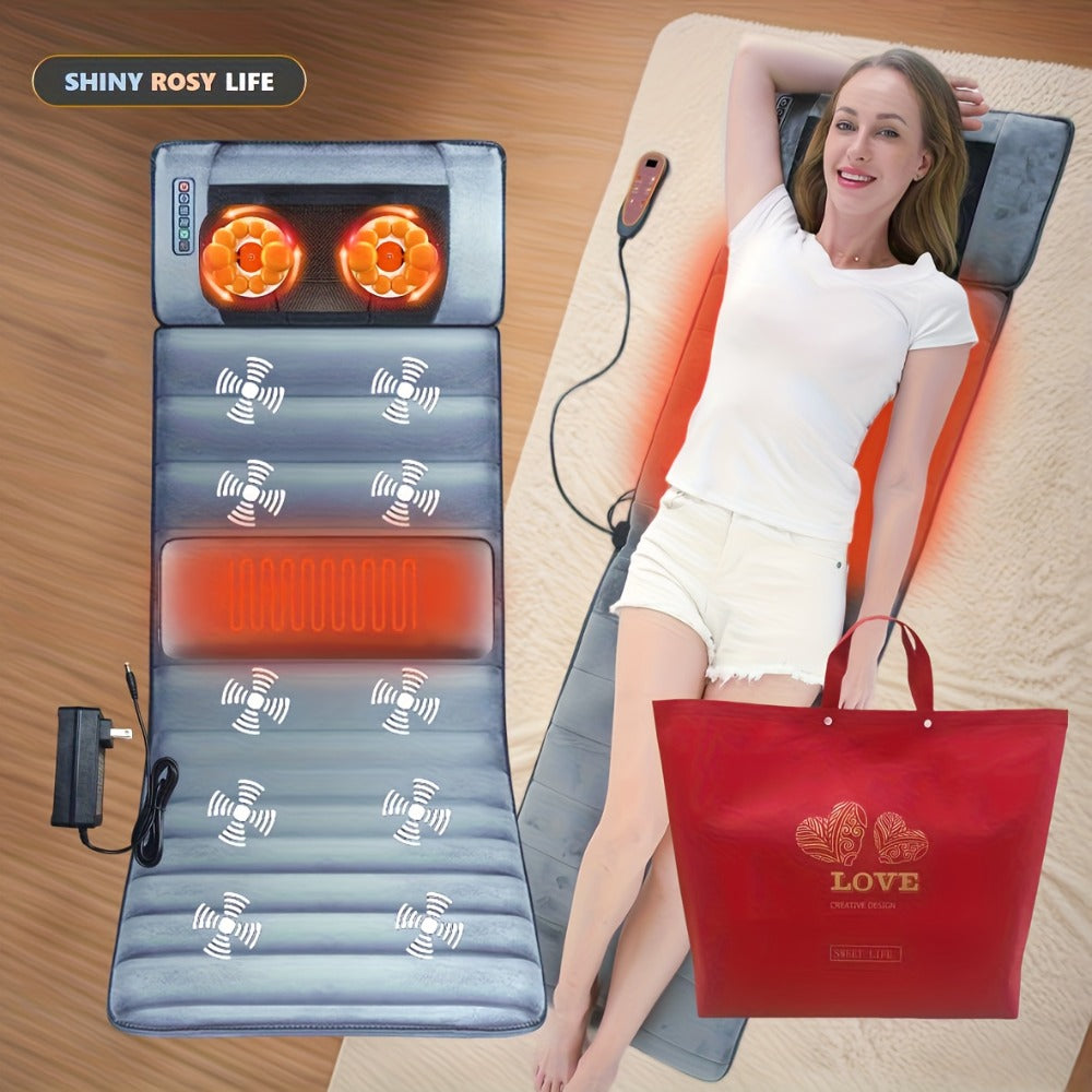 Full Body Shiatsu Massage Mattress – 10-Zone Vibration with Neck Kneading & Hot Compress, 12V Safety Voltage Massage Mat for Back Neck & Waist Relief, Home Relaxation Gift for Men Women