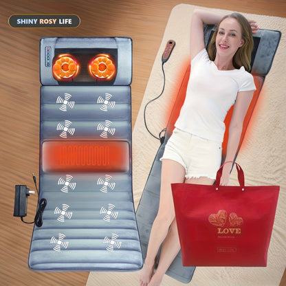 Full Body Shiatsu Massage Mattress – 10-Zone Vibration with Neck Kneading & Hot Compress, 12V Safety Voltage Massage Mat for Back Neck & Waist Relief, Home Relaxation Gift for Men Women