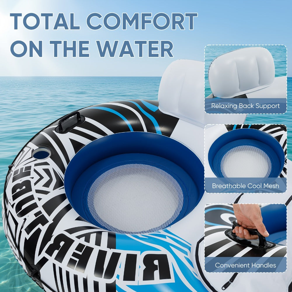 2 Person Inflatable Pool Float Bed with Detachable Cooler & 2 Cup Holders – Heavy Duty Double Adult Lounge Raft for Swimming Pool River Lake Drifting Summer Couples Gift