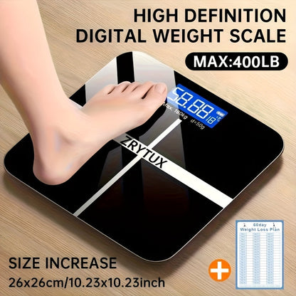 USB Rechargeable Bathroom Scale 400lb – Smart Digital Body Weight Scale, HD LCD & Fahrenheit Temperature Display, kg/lb Switch, Ultra-Wide Platform, USB Charging or Battery Powered, Black & Pink