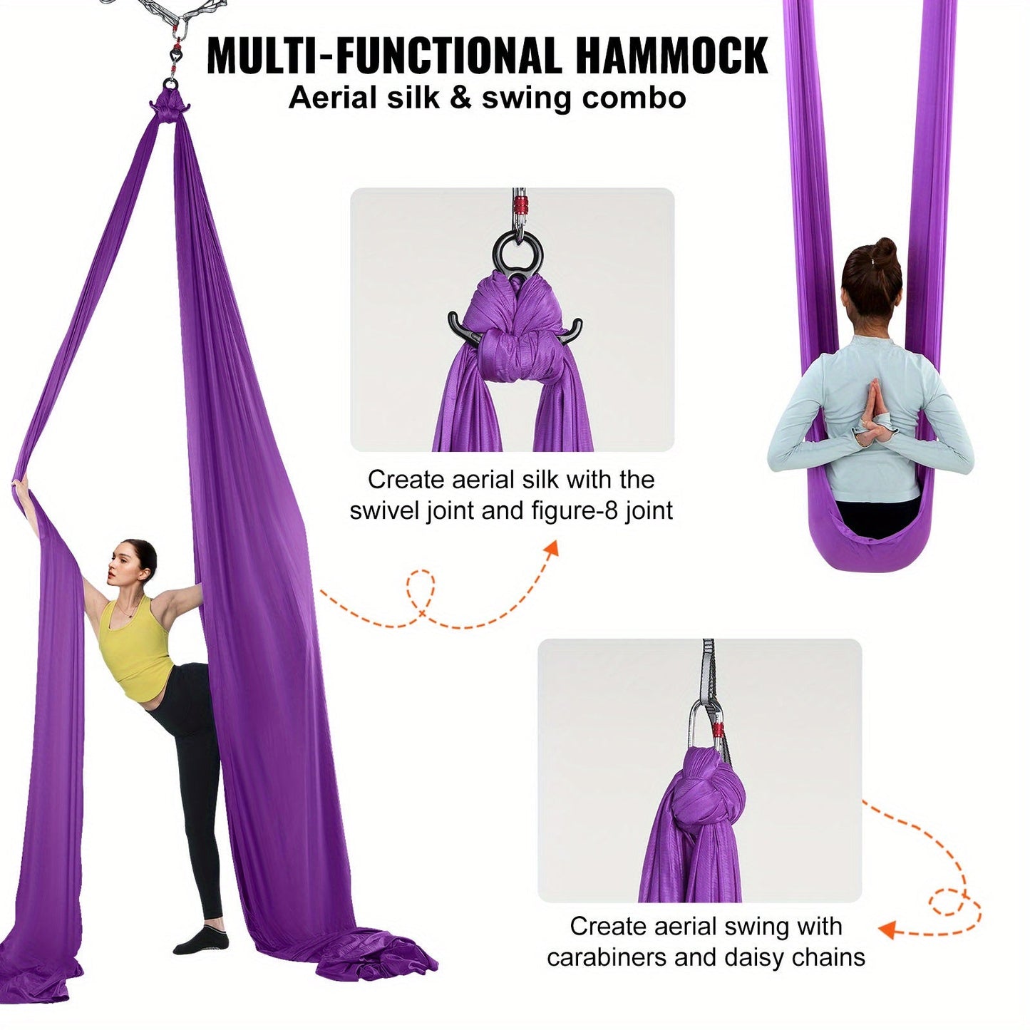 Aerial Yoga Hammock Kit 8.7 Yards – 100GSM Nylon Anti-Gravity Yoga Swing with Full Rigging Hardware, Aerial Silk for All Levels, Home & Studio Aerial Yoga Setup, Light Blue / Golden / Gradient