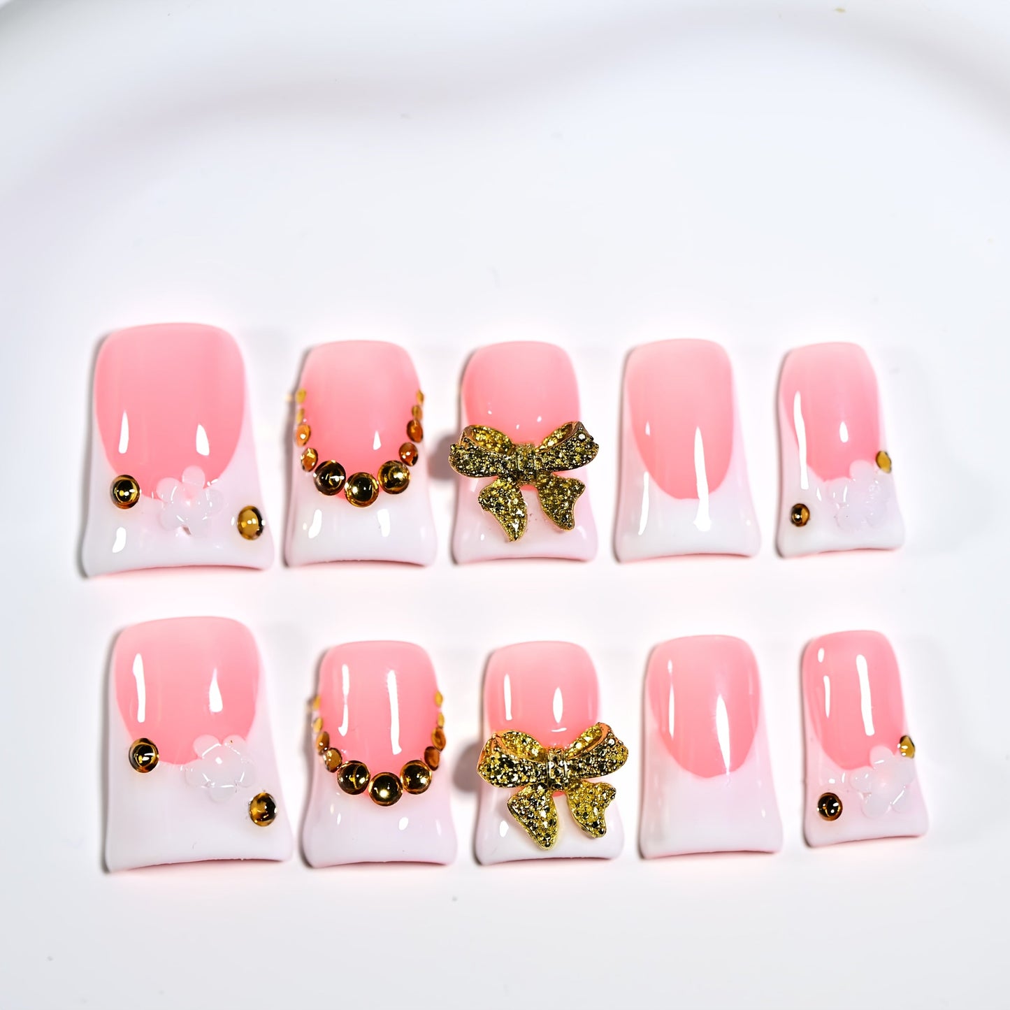 Short Duckbill Press On Nails 3D Red Lips Skull Cherry Bow Rhinestone – Zebra Stripe Polka Dot Sweet Cool Acrylic Nail Art Set for Party, Date Night & Daily Wear, 10pcs S/M/L with Tools
