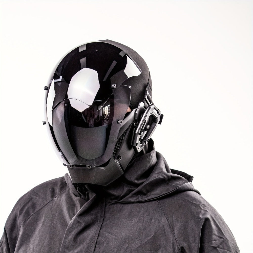 Mechanical Cyberpunk Mask Black – Futuristic Sci-Fi Half Face Costume Prop for Halloween Cosplay, Rave Bar Club Party, Stage Performance & Photography, Cool Gift for Adults Men Women