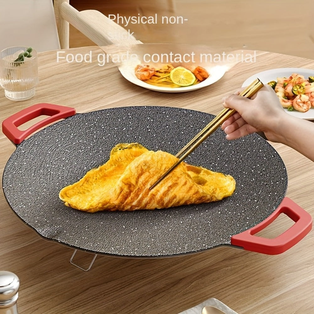 Korean BBQ Grill Pan – Round Non-Stick Multi-Functional Electric Grill Pan with Red Handle & Adjustable Settings, Home & Outdoor BBQ Pot for Family Gatherings, Available in 14.17" & 15.75"