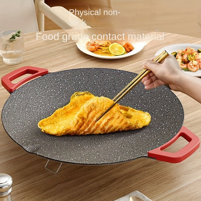 Korean BBQ Grill Pan – Round Non-Stick Multi-Functional Electric Grill Pan with Red Handle & Adjustable Settings, Home & Outdoor BBQ Pot for Family Gatherings, Available in 14.17" & 15.75"