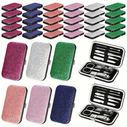 Bulk Manicure Gift Set 30 Packs 8-in-1 Stainless Steel Nail Care & Pedicure Tools with Glitter Travel Case – Professional Kit for Women & Men, Wedding Favors, Corporate Gifts, Holiday Party Bulk Gifts