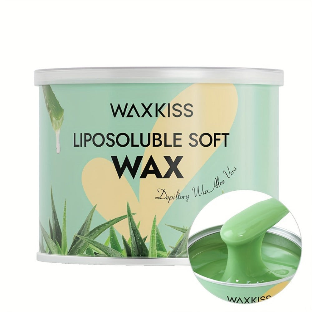 Soft Wax for Hair Removal 400g WAXKISS Honey & Aloe Vera Strip Wax Jar for Face Underarms Legs Body Back All Skin Types DIY Home Salon Waxing Kit for Women