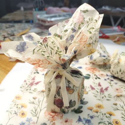 Vintage Floral Wrapping Paper 50pcs, 20"x14" Elegant Pastel Gift Wrap Sheets with Ruffled Edges, Purple Lily Design for Wedding Birthday Valentine Party Favors