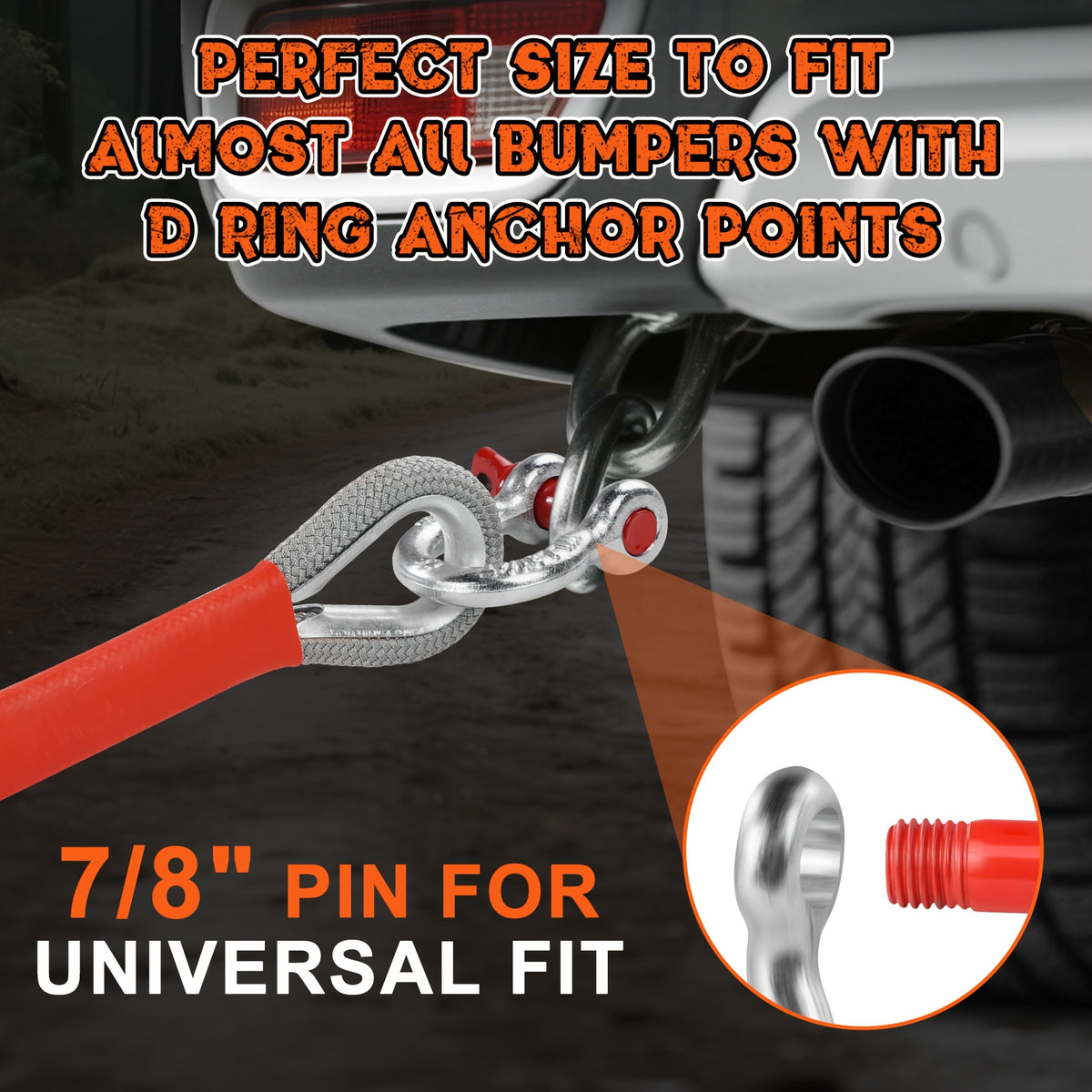 Heavy Duty Recovery Tow Rope, 44000/40000/25000/5700 LBS Break Strength, Emergency Tow Rope for Truck Jeep ATV & More, Towing Strap with 2pcs D Ring Shackles, Reflective Safety Flag, Storage Bag, Truck Towing, Vehicle Recovery, Durable Strap