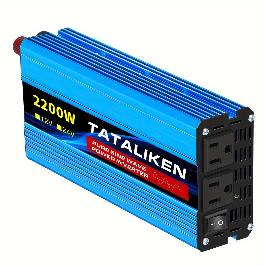 TATALIKEN 2200Watt Pure Sine Wave Inverter, 12V/24V DC to 110V AC | 2 AC Output Outlets, Suitable for RVs, Trucks, Off-grid Systems, Homes And Vehicles, Truck Power Supplies, Electronic Accessories, Batteries Not Included.