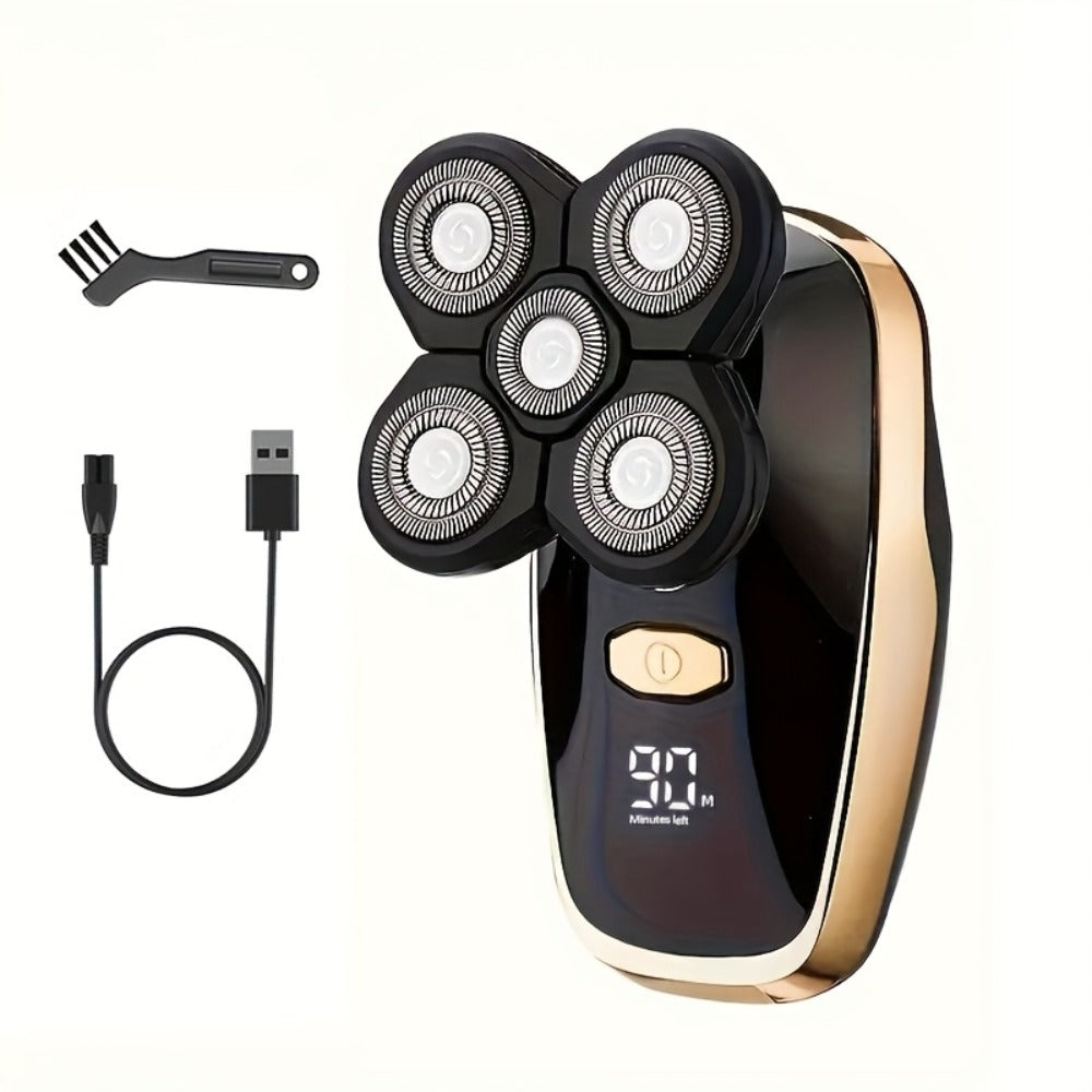 9D Floating Head Electric Razor for Bald Men 5-in-1 Grooming Kit Beard Trimmer Nose Hair Trimmer Facial Cleanser Body Groomer USB Rechargeable Cordless Shaver for Home Travel