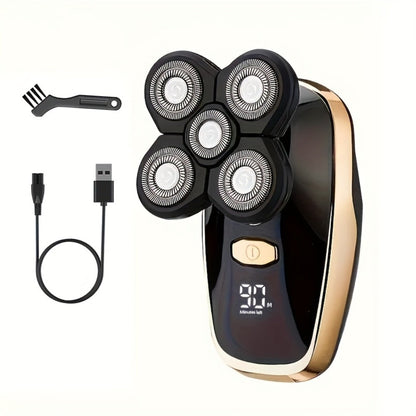 9D Floating Head Electric Razor for Bald Men 5-in-1 Grooming Kit Beard Trimmer Nose Hair Trimmer Facial Cleanser Body Groomer USB Rechargeable Cordless Shaver for Home Travel