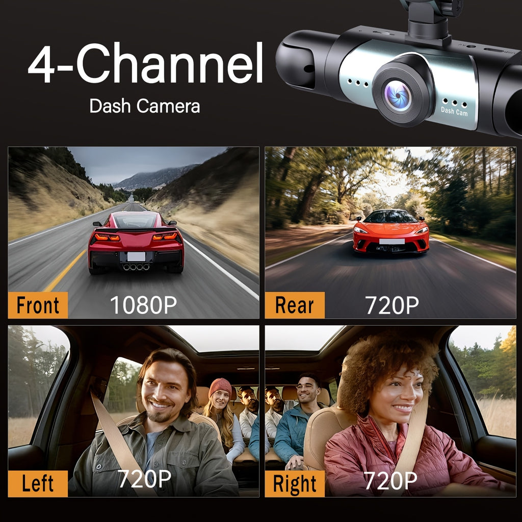 BCUOZ Dual Lens/Four Lens Car Additions 1080P Dashcam, 1080P Front And 720P Inside/Left/Rear Cameras, Adjustable Multi-Angle, 3.16-Inch Display, Infrared Night Vision, Wide Angle, Loop Recording, 12-24V Car Plug