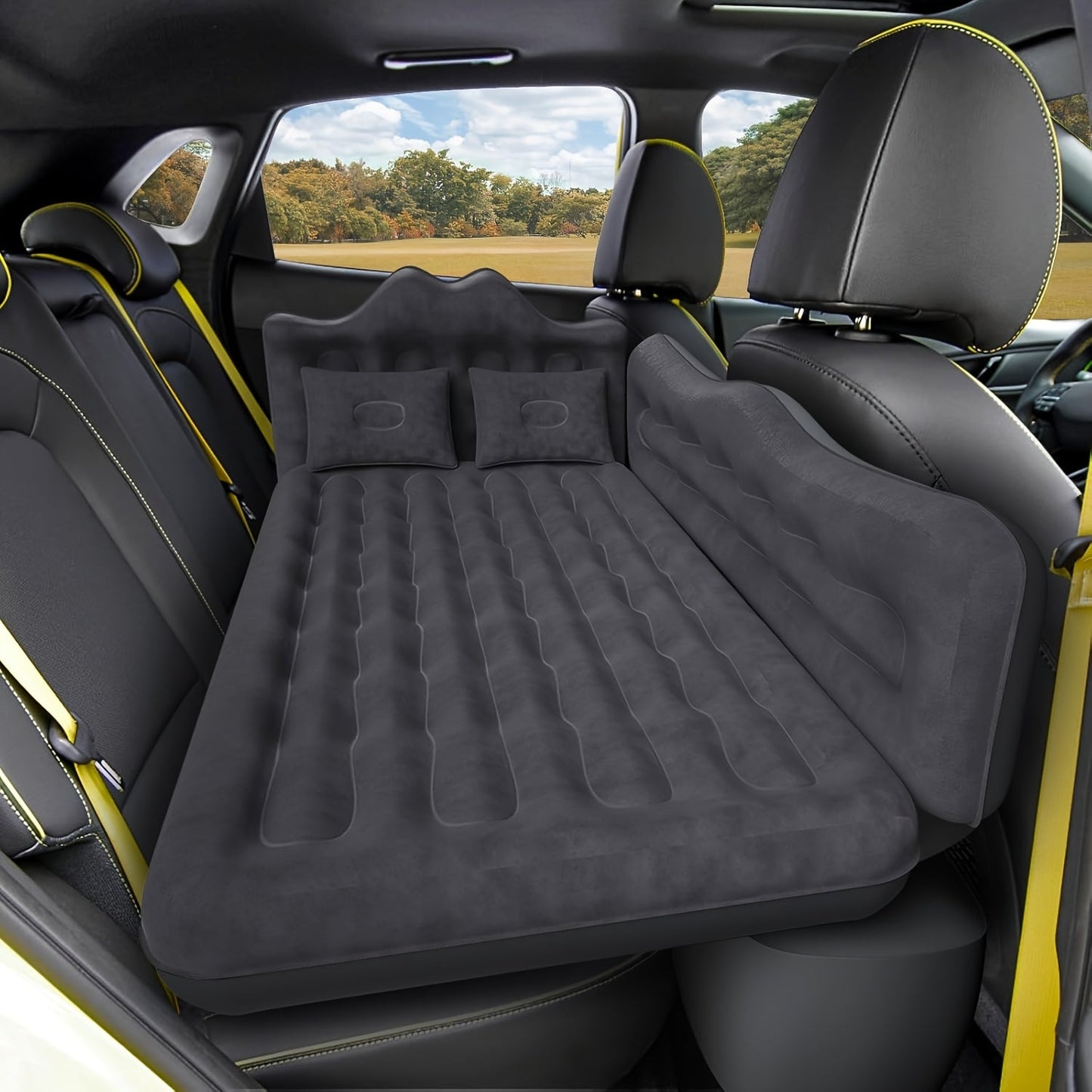 Car Inflatable Mattress Air Bed for Truck SUV MPV Back Seat with 2 Pillows Portable Camping Air Mattress for Road Trips Hiking Backpacking Outdoor Travel Black Dark Blue