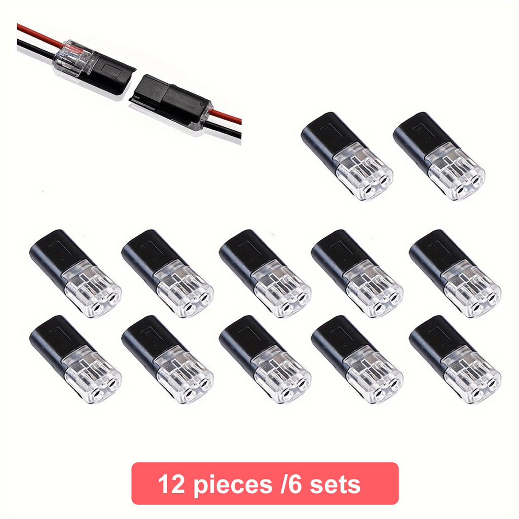 12pcs/ 60/72pcs Dual Line Plug-in Connector, 2-pin 2-port, PVC Insulation, Copper Contact Material, Quick Connect Terminal, No Charge Power Mode, with Locking Buckle, Used for Connecting LED Wires to Cars and Homes