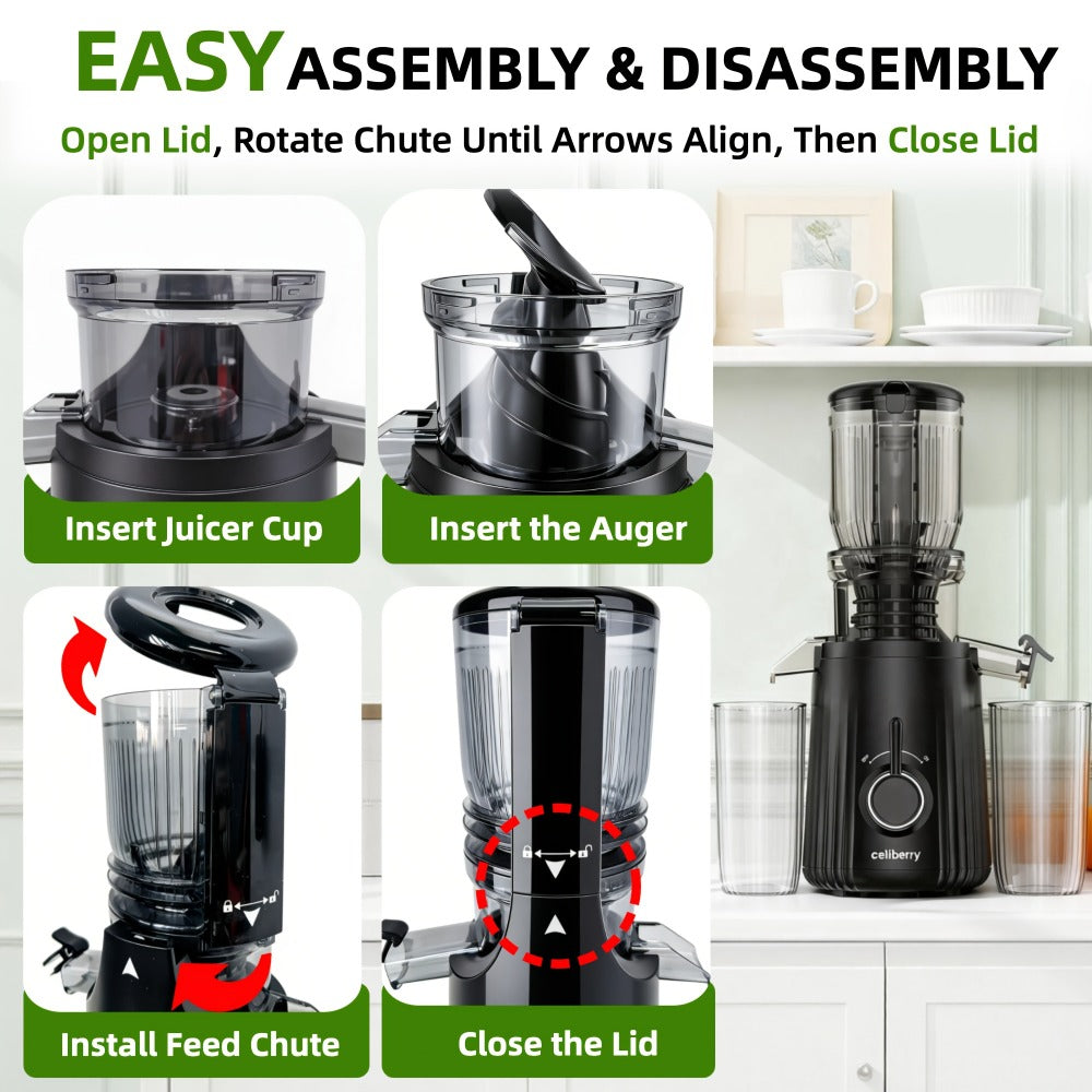 Masticating Juicer Cold Press - 4.25" Wide Feed Chute Auto-Feed Slow Juicer for Whole Fruits & Vegetables, 98% Juice Extraction, Quiet Motor, Easy to Clean, Compact for 1-2 People, Multiple Colors