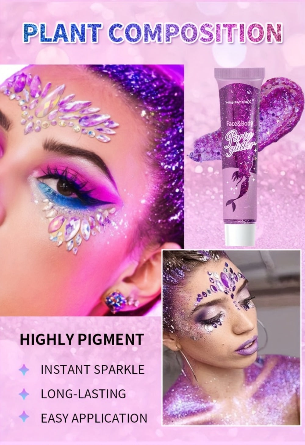 Face Body Glitter Gel Set 30 Pieces — Colorful Shapes Mermaid Sequin Stars Hearts, Transparent Gel Base, Skin-Safe Shimmer Makeup for Festivals, Raves, Halloween, Cosplay & Parties