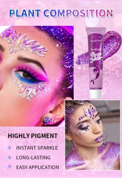 Face Body Glitter Gel Set 30 Pieces — Colorful Shapes Mermaid Sequin Stars Hearts, Transparent Gel Base, Skin-Safe Shimmer Makeup for Festivals, Raves, Halloween, Cosplay & Parties