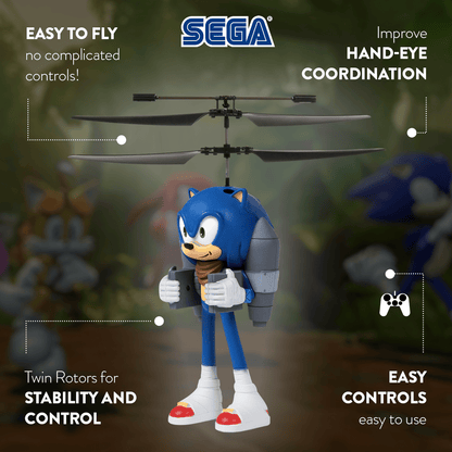 Sonic the Hedgehog 2.5CH IR Jetpack Flying Figure Helicopter – Remote Control Indoor Flying Toy for Kids Boys Sonic Fans – Birthday Christmas Gift Ages 6 7 8 9 10+