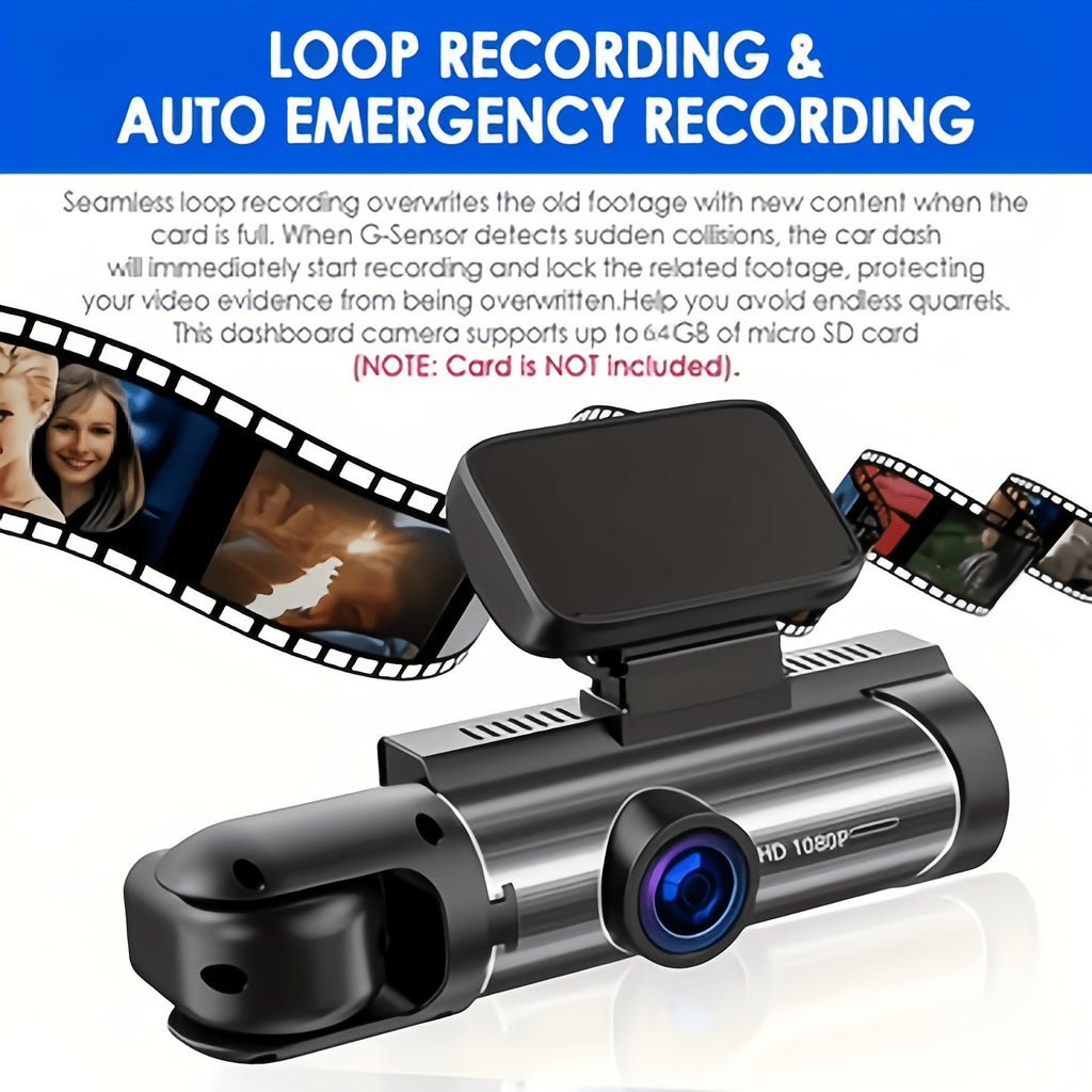 Pomeranian 1080P Dual Camera, Car Dashboard Camera, Front And Interior, Car Camera with Infrared Night Vision, Circular Recording, Wide-angle Car DVR Camera with 3.16-inch IPS Screen, Dual Lens Video Camera, Optional Cardless/64GB Memory Card