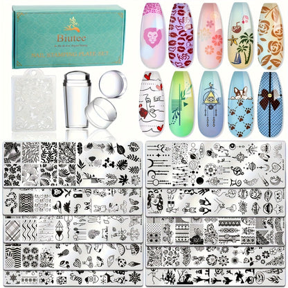 Nail Stamping Plates Set with Stamper & Scraper - Stainless Steel Nail Art Stamp Kit for Beginners & Pros, 14/15/26pcs Holiday Manicure Design Bundle, Christmas Birthday Gift