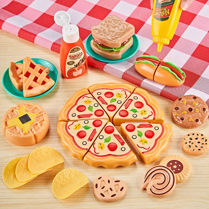 Pretend Play Food Set 85pcs – Cutting Toy Food with 2 Baskets, Pizza Veggies & Fruits | Play Kitchen Accessories for Toddlers, Birthday & Christmas Gift for Boys & Girls Ages 3 4 5 6