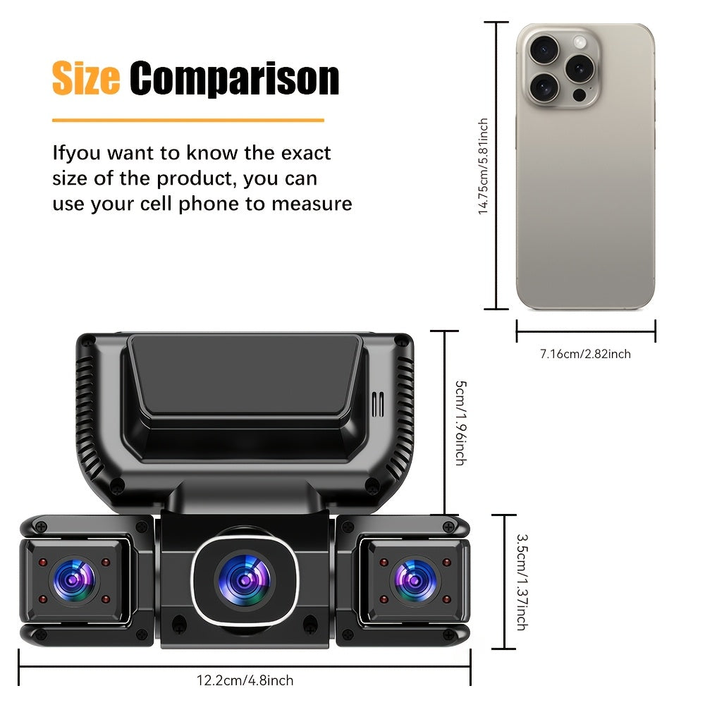 360° 3/4 Lens Dash Cam USA, 4 Channel Front/Rear/Left/Right Recording, Night Vision, 3.16" IPS Screen with Wifi, G-Sensor, Parking Mode, 32GB Card Optional/No Card