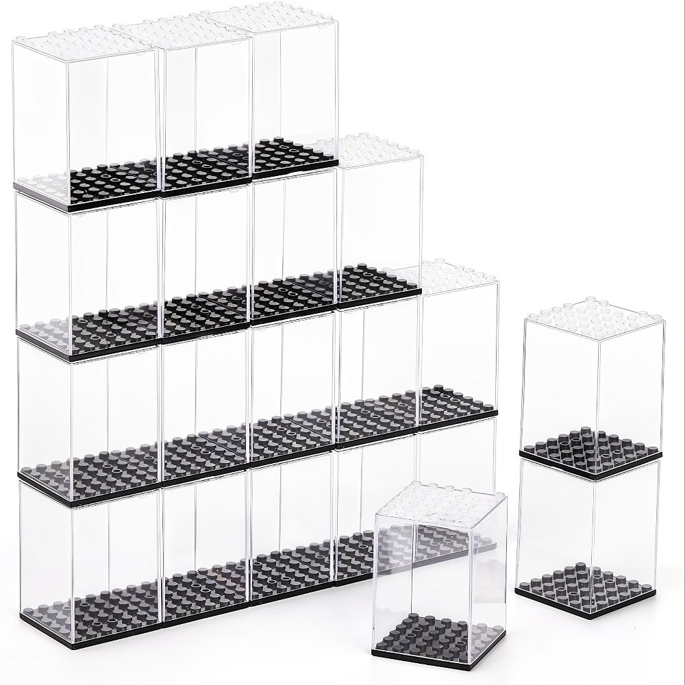 Minifigure Display Case 20-Pack – Clear Acrylic Stackable Storage Boxes for LEGO Figures, Action Figures & Collectibles | Dustproof 360° Showcase, 2.68×1.89×1.89 in