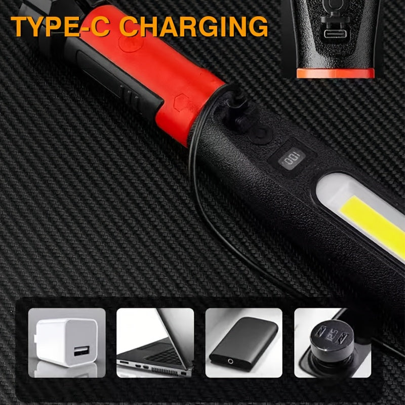 2 Sets Of Work Light Rechargeable Under-hood LED Work Light Magnetic Camping Lights 4 Modes LED Emergency Work Light with Red Warning. Suitable for Vehicle Maintenance, Inspection, Emergency Workshop