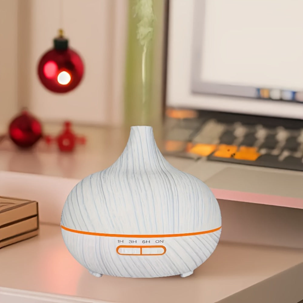 Aroma Diffuser Set 2 Diffusers 6 Essential Oils 550ml Wood Grain Cool Mist Humidifier Soundwave Technology 7-Color Light Timer for Large Room Bedroom Home Office