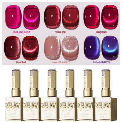 Berry Cat Eye Gel Polish 6 Colors Photo Frame Bottle Magnetic Holographic Reflective Soak Off LED UV – Deep Plum Burgundy Magenta Nail Art Gel for Salon & DIY Manicure, Nail Art Gift for Women