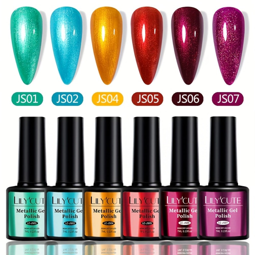 Glitter Gel Nail Polish Set 6pcs Metallic Sparkle – Liquid Glitter Soak-Off Gel in Red & Purple, LED Curable High-Shine Nail Art Kit 0.24oz Each for Salon & Home Manicure Women by LILYCUTE