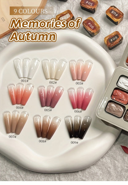 Ombre Gradient Gel Nail Polish Set 9 Colors 9-Grid Mini Collection - Patting Glue Nail Art Long Lasting UV LED Soak Off Multicolor Palette for Salon & Home DIY Manicure Christmas Holiday Gift Women