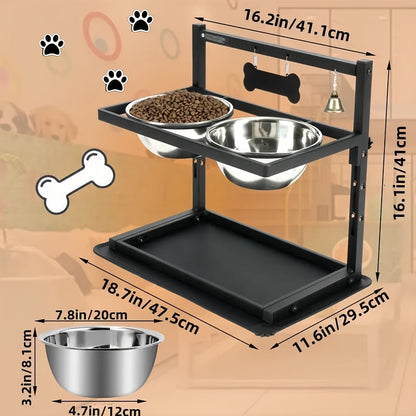 Raised Dog Bowl Stand Adjustable Height - Metal Elevated Feeder with 2 Stainless Steel Bowls for Large Medium Dogs, Non-Slip Dog Feeding Station