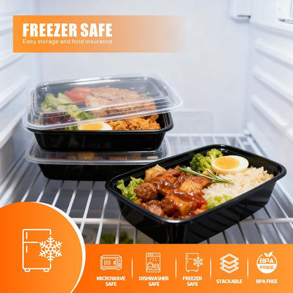 Meal Prep Containers with Lids 50 Pack BPA Free – 32oz & 38oz Stackable Disposable Plastic Food Storage Containers, Microwave Dishwasher Freezer Safe | Restaurant, Catering, Home Kitchen & Lunch Boxes