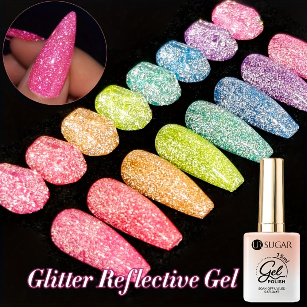 Reflective Glitter Gel Nail Polish UR SUGAR 15ml Fluorescent Neon Shimmer UV LED Soak Off Semi Permanent Nail Art Varnish Manicure Set