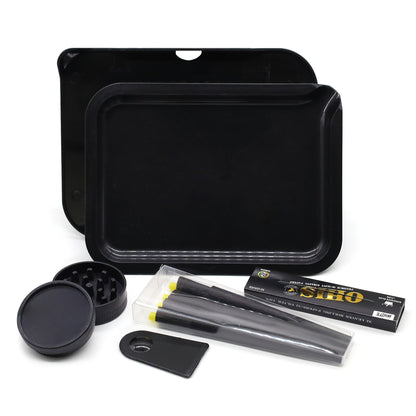 Smoking Set with Double-Layer Grinder, Rolling Paper, 8 Pre-Rolled Cones & Rolling Tray - Complete Starter Kit | 3 Colors | Gift Set