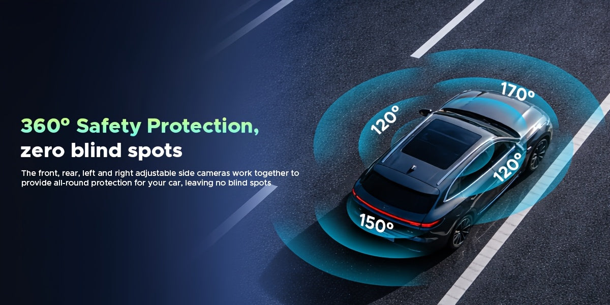 Lamtto 4 Channel Dashcam 360° View Dash Cam Front and Rear Inside 2K+1080P+1080P,+1080P, Dash Camera for Cars, 8 IR Lamps Night Vision, 5G WiFi & APP Control, G-Sensor, Parking Mode, with a Hardwire Kit