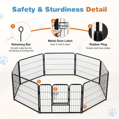 Pet Playpen Exercise Pen for Dogs 8 or 16 Panel Modular Indoor Outdoor Dog Fence - 24 32 40 Inch Height Options for Small Medium Large Dogs & Puppies Sturdy Portable Enclosure