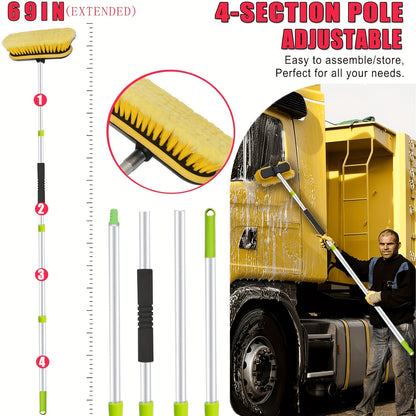 69'' Car Wash Brush With Long Handle, Car Wash Kit With Tire Brush, Tower, Window Squeegee, Chenille Microfiber, Car Detailing Brushes, Car Cleaning Brush Kit Supplies For Car, Truck, SUV, RV..