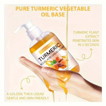 Turmeric Kojic Acid Liquid Soap 250g – Skin Brightening Body Wash for Dark Spots, Even Skin Tone, Deep Cleansing Rich Foam, Long-Lasting Fragrance, Gentle for All Skin Types