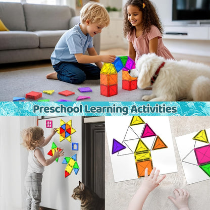 Castle Magnetic Tiles Building Set 102 or 116 Pcs – 3D STEM Sensory Blocks, Pretend Castle Playset for Preschool Boys & Girls Ages 3+, Early Learning & Creative Construction Toy Gift