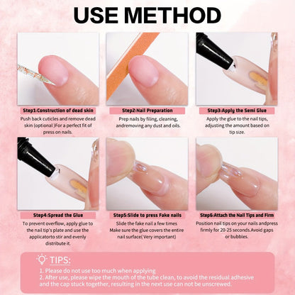 Semi-Solid Nail Glue Gel 3 Pack No UV Lamp Needed 10g Each - Extra Strong Anti-Drip Press On Nail Adhesive Quick Dry Long Lasting Waterproof Bond for False Nails Acrylic Tips Nail Extensions Women
