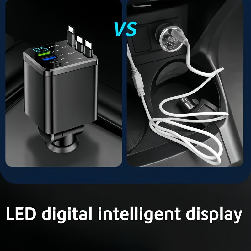 7-in-1 Car Fast Charging Mobile Phone Charger, Equipped With 3 Extendable Cables And Fast Charging Interface, Universal Plug, Easy To Operate, Supports 180 ° Free Adjustment Angle, And Is Equipped With LED Intelligent Digital Display Screen