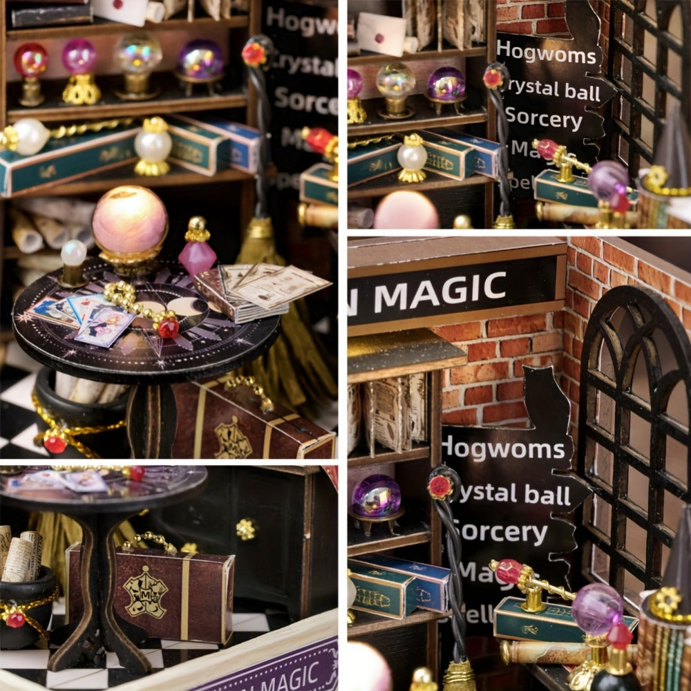 DIY Wooden Tiny House Kit with Dust Cover – Handmade Miniature Dollhouse Puzzle, 3 Themes Afternoon Tea Rotating Food House Moon Magic, Creative Home Decor Gift for Adults & Teens Birthday Christmas