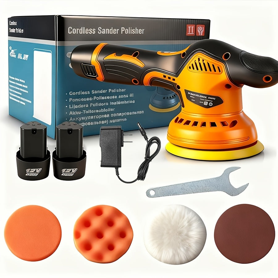Car Body Sander. Cordless, Handheld, Rechargeable Car Body Repair Tool with Two Lithium Batteries, Multi-speed Automatic Polishing Function, Included Rotary Tool, ABS Chassis, Suitable for Car Detailing, Polishing And Waxing.