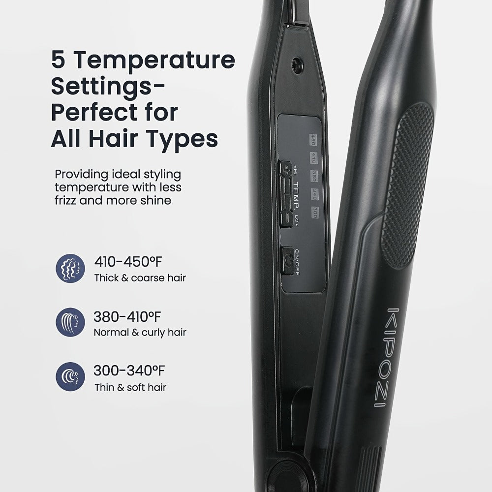 Mini 0.3 Inch Hair Straightener 2-in-1 Curler Titanium Plates 5 Heat Settings 450°F Dual Voltage Beard Bangs Short Hair Styling Tool Unisex for Men Women Valentine Gift