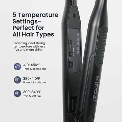 Mini 0.3 Inch Hair Straightener 2-in-1 Curler Titanium Plates 5 Heat Settings 450°F Dual Voltage Beard Bangs Short Hair Styling Tool Unisex for Men Women Valentine Gift
