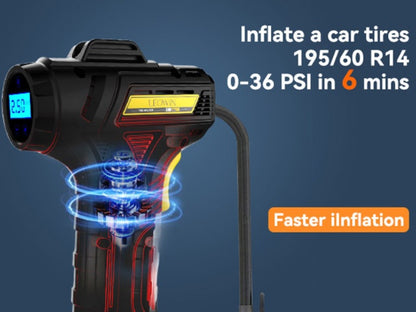 Portable Tire Inflator Air Compressor 150 PSI Cordless with Auto-Shutoff Digital Pressure Gauge LED Light Wireless USB Charging for Car Motorcycle Bike Ball