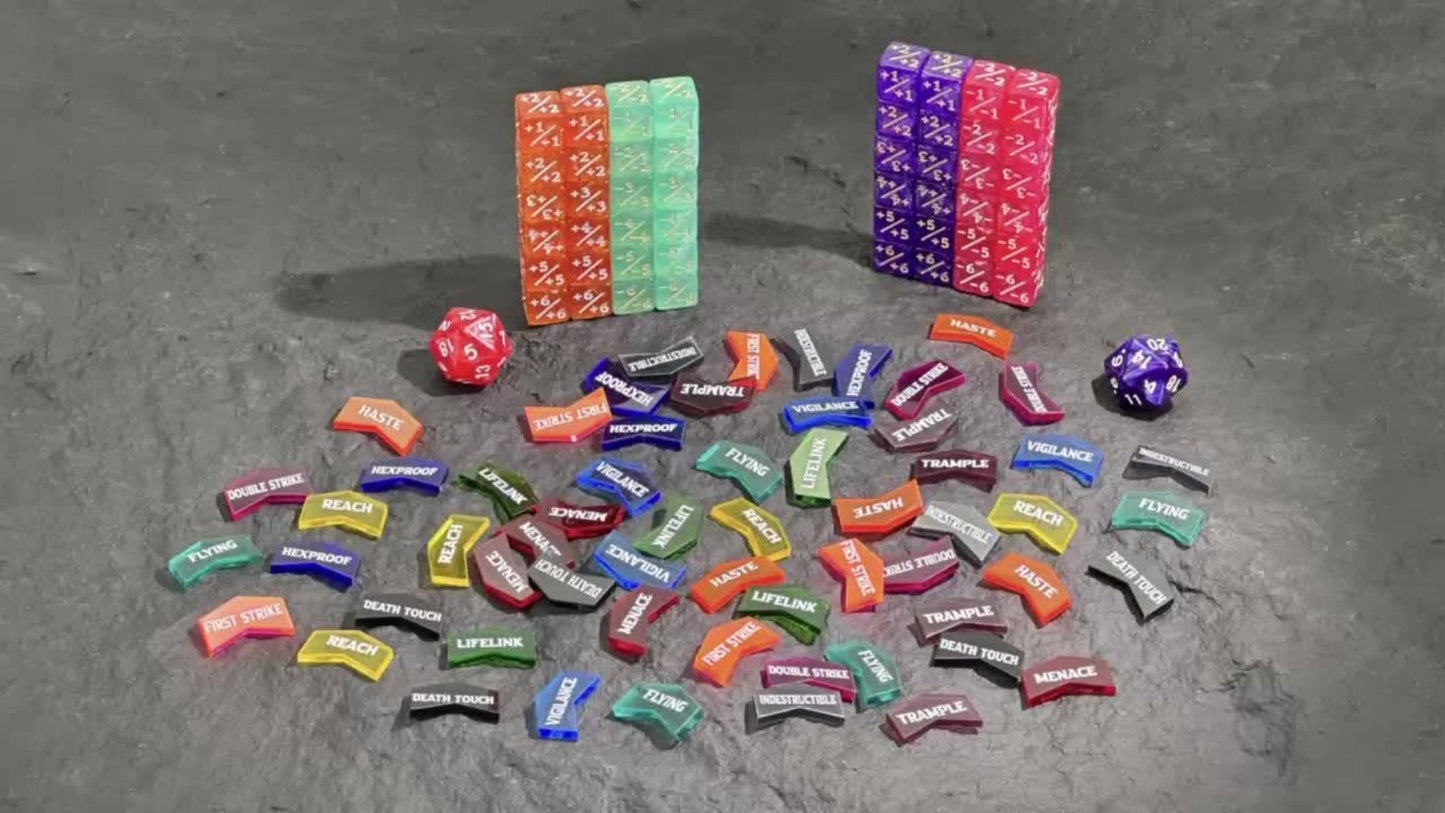 MTG Counter Dice Set 110pcs – 12mm 6-Sided +1/-1 Token Dice D20 & Keyword Counters Tokens for Magic the Gathering TCG Card Game Accessories Gift